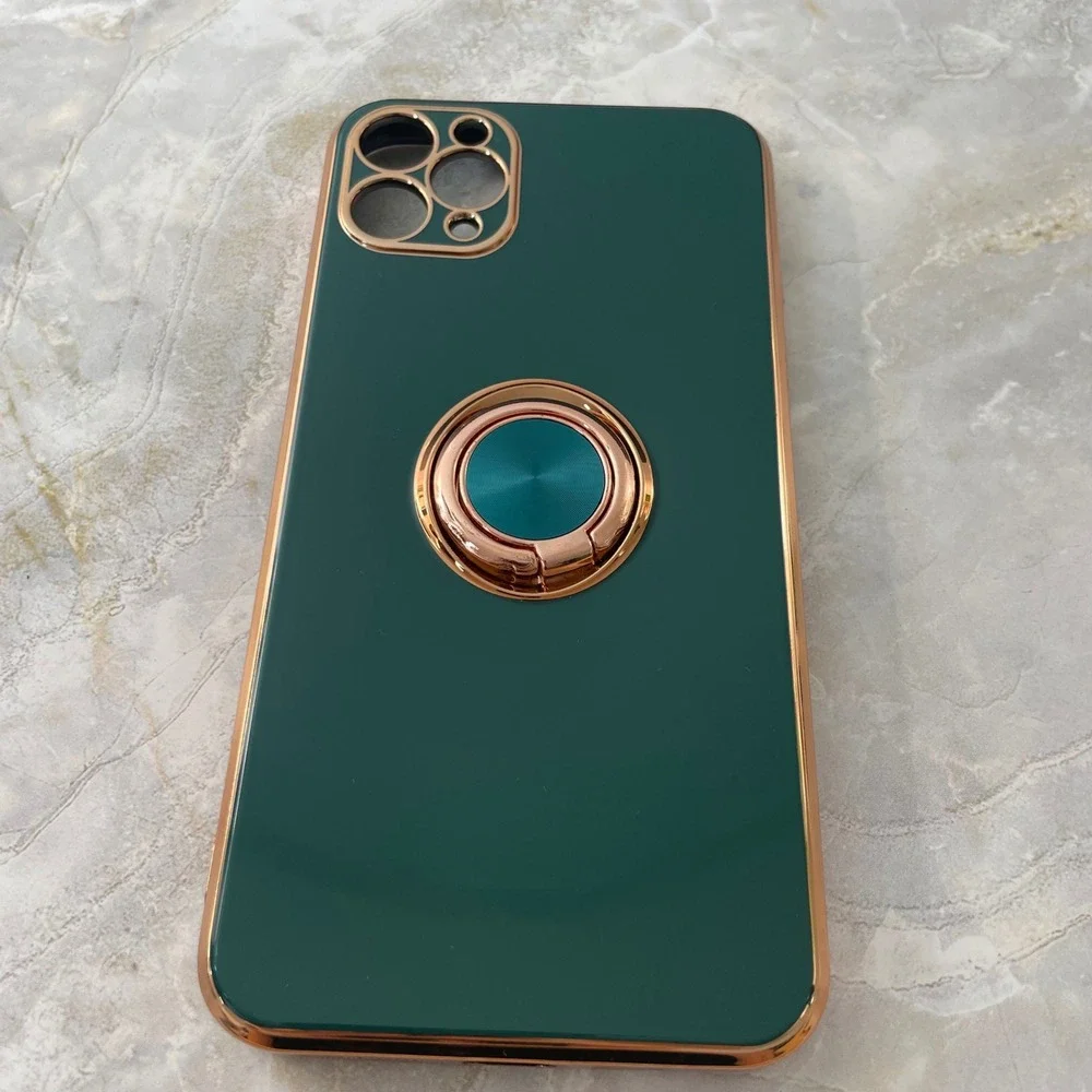 UnnFiko iPhone 12 Pro Max Case Emerald Green Gold Electroplated Kickstand Ring
